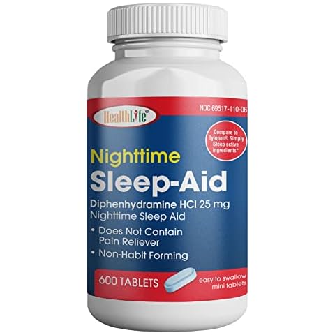 HEALTH LFE HealthPharma Nighttime Sleep-Aid, Diphenhydramine HCL Caplets, 25 mg (Blue), 600 Count Cover