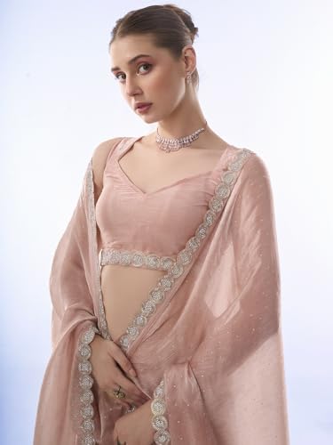 Image of ORHANS Women's Chiffon Saree with Unstitched Blouse Piece Solid Pattern and Laced Border | Lightweight Sarees for Woman | Plain Saris Daily Use | Womens Saree Modern Pattern| Stylish Saree