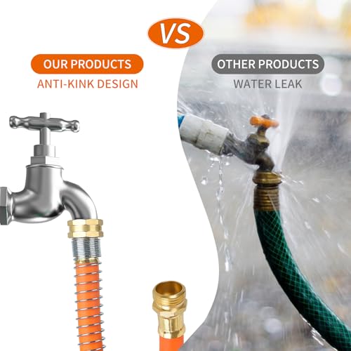 Aain Rubber Garden Hose 5/8 in. x 50 ft with 3/4\'\' Male to Female Solid Brass Fittings Flexible Lightweight Water Hose for All-weather Outdoor, Car wash, Lawn 500 Burst PSI, Orange