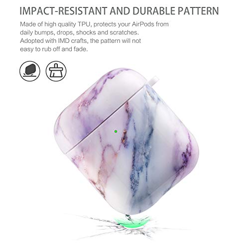 Cutebricase Airpods Case, Airpod Case Purple Marble Protective Hard Airpod Case Cover For Apple Airpods 2 & 1 With Keychain Compatible With Wireless Charging #TOP3