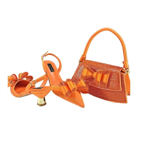 Women Shoes and Bag Set Gold Color Butterfly-kont Design Party Wedding High Heels Pointed Women Shoes and Bag Set