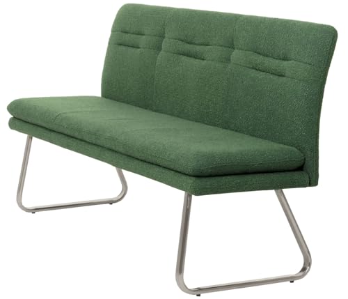 Mendler Sitzbank HWC-H70, Esszimmerbank Bank Polsterbank, Lehne Stoff/Textil Bouclé Edelstahl gebürstet 180cm - grün