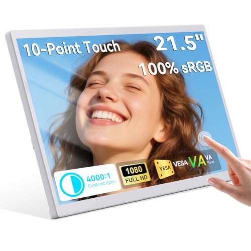 Image of Prechen 21.5 Inch Portable Touchscreen Monitor, 1080P Computer Touch Screen w /VESA Stand Touch PC Display, 75Hz, Multi-Touch Monitor, DC HDMI & USBC for Phones PC Phone Business,White