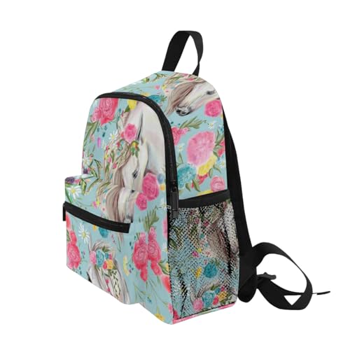 Horse And Flower Toddler Backpack Preschool Backpack Travel Bag for 3-8 Years Baby Girl Boy3