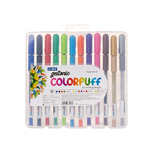 Linc Geltonic Colorpuff Multicolor Gel Pen with Hard Box Case | Set Of 12 Ink Colors | Pack Of 1