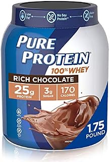 Pure Protein Powder, Whey, High Protein, Low Sugar, Gluten Free, Rich Chocolate, 1.75