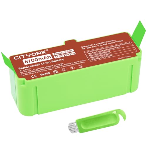 CITYORK 6700mAh Li-Ion Batería para iRobot Roomba 900/800/700/600/500 Serie, para iRobot Roomba 960 980 981 966 965, 896 895 890 880, 690 680 676 652 650 640 630 615 606, 780 761 776, 560 555 521