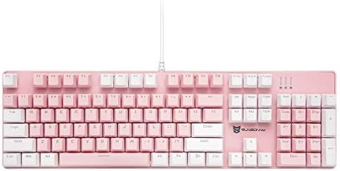 Merdia Mechanical Keyboard Gaming Keyboard with Blue Switch Wired White LED Backlit Keyboard Full Size 104 Keys US Layout(Pink & White)