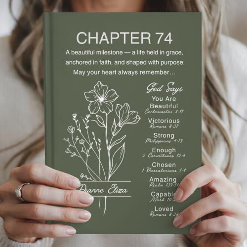 Personalized 74th Birthday Journal, Christian Faith Gift, Custom Name Birth Flower Notebook, Hardcover Floral Diary, 74th Birthday Keepsake for Mom, Dad, Wife, Husband, Grandma, Grandpa, Sister, Brother, Friend - VERSE74_3 - Image 6