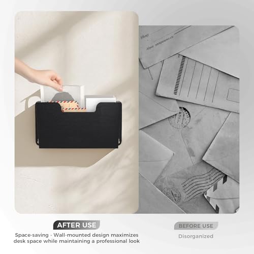 OSKIE DR POCKET RACK Wall-Mounted File Rack, Single Pocket, Metal Organizer for Letter-Sized Documents, Space-Saving Desktop Organizer, 14 x 2.5 x 7.5 inches (Black) by OSKIE - Image 8