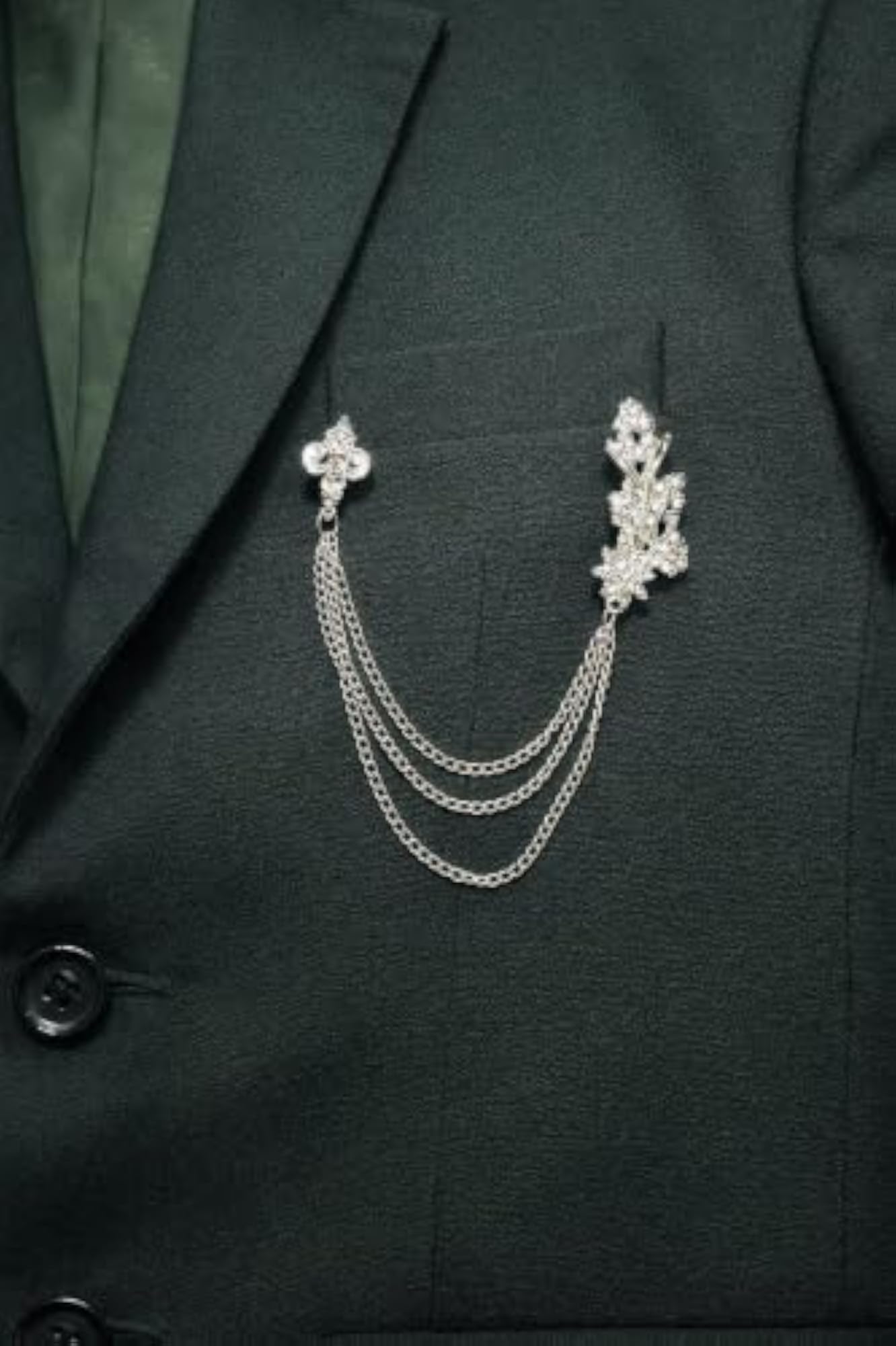 Silver Chain Brooch with Crystal Detailing, Elegant Accessory
