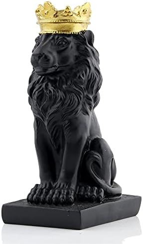 Black Lion King with 24k Golden Crown Figurine Statue, Home and Study Decoration, Collectible Figurines, Best Gift for Man