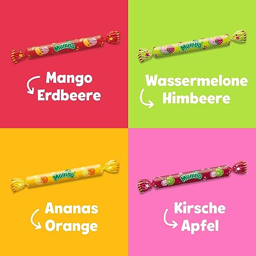Mamba Magic Sticks – 1 x 290g – Kaubonbon-Stangen mit wechselndem Fruchtgeschmack in vier verschiedenen Doppelsorten – Süßigkeiten Mix einzeln verpackt 4