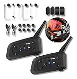 Intercomunicador V6 Plus Bluetooth para Capacete Moto Comunicação até 6 Fones Resistente à Chuva Bateria 850mAh 2 Unidades com Microfone Estéreo e Clipes
