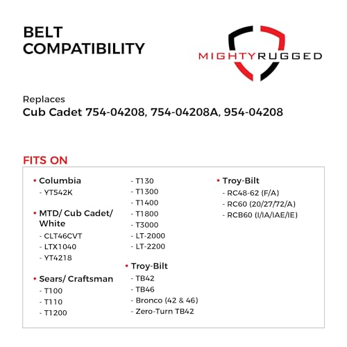Image of 954-04208A Upper Drive Belt Replacement for Cub Cadet, Length 41 inch, Heavy-Duty Aramid Cord Belt Replaces 954-04208, 754-04208 for Craftsman Troy Bilt LTX 1040 YT4219 T100 T3000 LT2200 TB42 TB46 Bronco