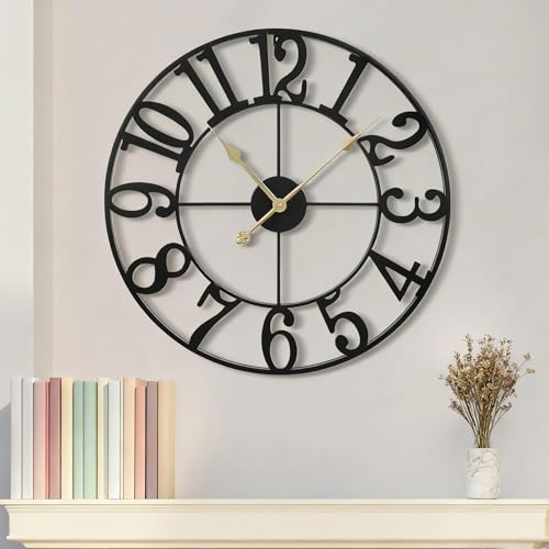 Image of SH-RuiDu 40cm Skeleton Wall Clock Round Silent Non Ticking, Easy to Read