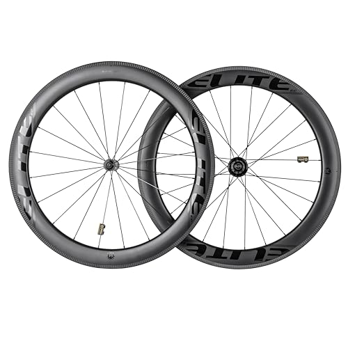 ELITEWHEELS SLT カーボンファイバーロードバイクホイール セラミックベアリング 700C 60mm 奥行28mm 幅クリンチャーホイールセット ハブピラー 1423スポーク