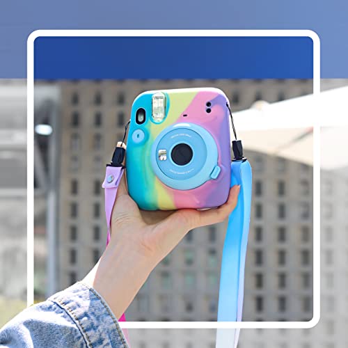Caiyoule Protective Silicone Case For Fujifilm Instax Mini 11 Camera With Gradient Adjustable Detachable Shoulder Strap - Iridescent Dark Blue #TOP4