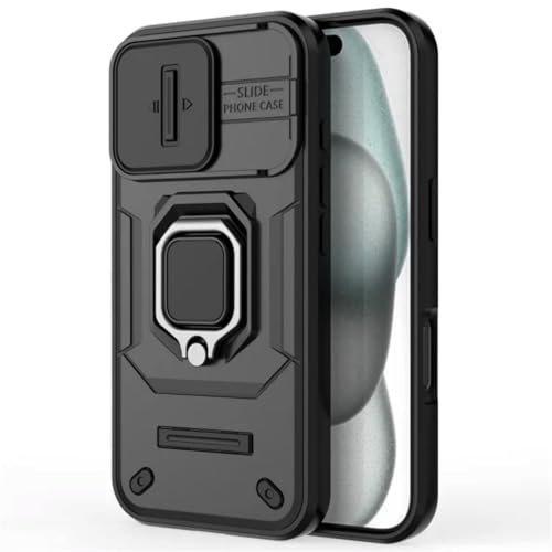 Image of SHINESTAR Tough Armor iPhone 16 Bumper Back Case Cover | Ring Holder & Sliding Camera Shield Cover | 360 Degree Protection Back Case Cover for iPhone 16 (Black)