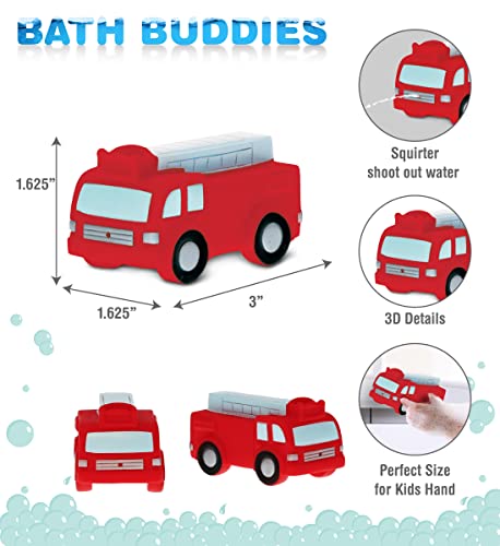 Dollibu Fire Truck Bath Buddy Squirter - Floating Red Fire Engine Rubber Bath Toy, Water Squirting Bathtime Play For Toddlers, Cute Emergency Vehicle Toy For The Bathtub, Beach & Pool For Girls & Boys #TOP1