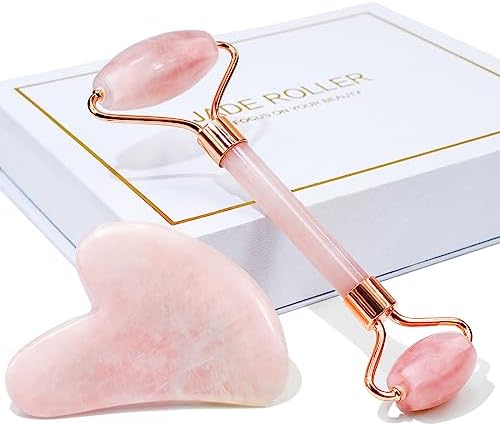 BAIMEI Jade Roller & Gua Sha, Face Roller, Facial Beauty Roller Skin Care Tools, Self Care Gift for Men Women, Massager for Face, Eyes, Neck, Relieve Fine Lines and Wrinkles – Rose Quartz
