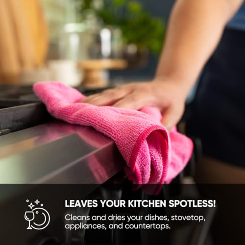 12" x 12" Buff Pro Multi-Surface Microfiber Cleaning Cloths | Purple - 12 Pack | Premium Microfiber Towels for Cleaning Glass, Kitchens, Bathrooms, Automotive, Supplies & Products - Thumbnail 6