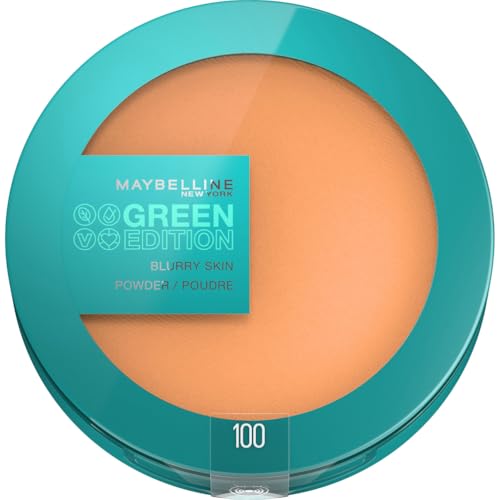Maybelline New York - Poudre de Teint Matifiante - Enrichie en Beurre de Mangue Fouetté - 97% d'Ingrédients d'Origine Naturelle - Blurry Skin Green Edition - Teinte : 100 - Contenance : 9g