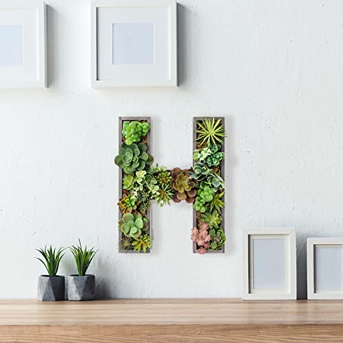 Mygift Decorative Wall Wooden Monogram Letter With Artificial Succulent Moss Plants, Vertical Faux Garden Planter Living Wall Art #TOP1