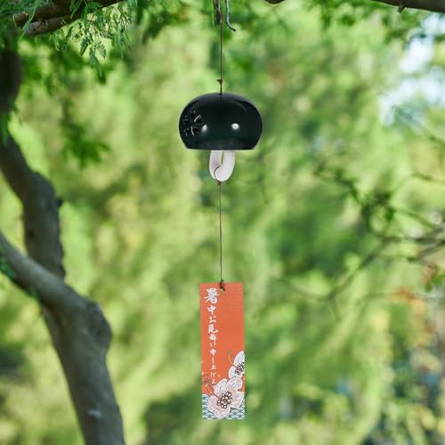 Carillon à vent japonais suspendre jardin balcon déco céramique noire