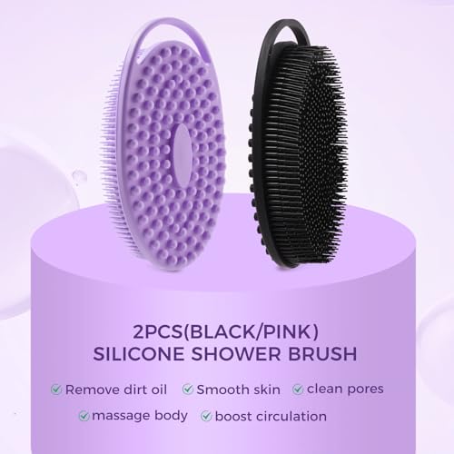 2 Pack Silicone Body Scrubber, Exfoliating Shower Scrubber for All Skin