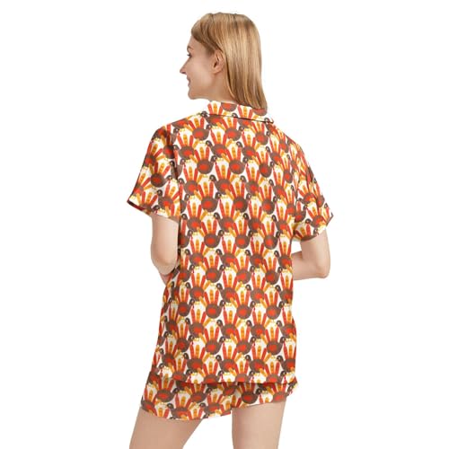 Image of Funny Pajamas for Women Set Print Satin Loungewear Pjs Short Sleeve Button Down Top and Shorts Sets Sleepwear XS-3XL