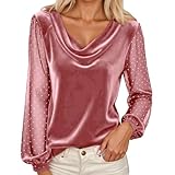 Blusas de Mujer Elegantes Fiesta Terciopelo Blusa Elegante Color Sólido Top Manga Larga Suave y Cómodo Malla Básico Camisa Talla Grande Oficina Camiseta Cuello en V Chic Tops Suelto Casual Boda