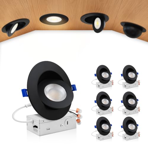 zouzai 4 Inch Gimbal LED Recessed Lights, 5CCT, 10W 980LM, Black 6 Pack