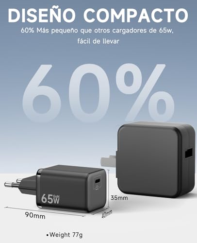 Cargador USB C 65W GaN II de alta gama, adaptadores robustos con cable trenzado de 2M 4