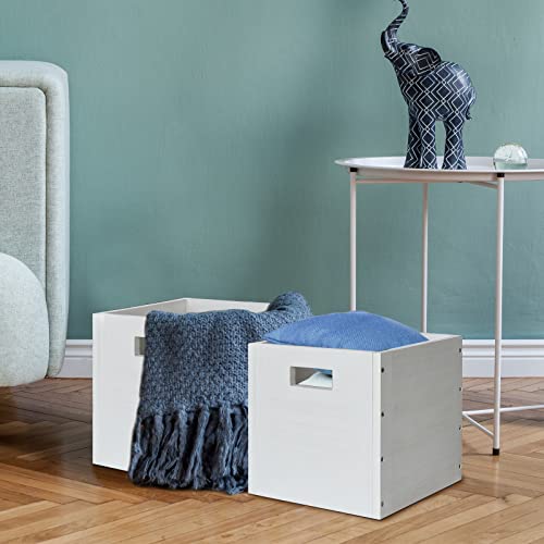 Wood Decorative Storage Cube Boxes With Handles, Rustic White Large Storage Baskets For Shelves, Stackable Cube Containers Organizing Bins For Toy, Clothes, Books, Office, 11” X 11” X 11” #TOP2