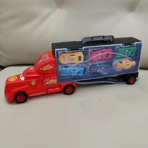 Image of 7-in-1 Transport Truck Toy | Big Unbreakable Carrier with 6 Die-Cast Cars | Vehicle Playset for Kids & Toddlers
