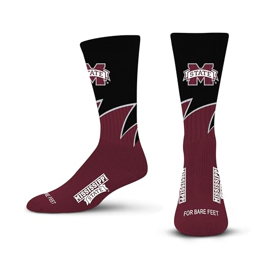 For Bare Feet NCAA MISSISSIPPI STATE BULLDOGS Black Wave Crew Sock Team Color YOUTH