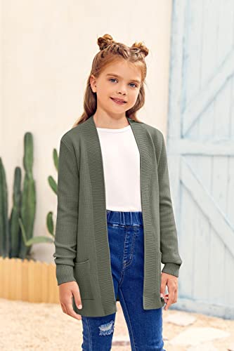 Image of Girls Cardigan Kids Open Front Oversized Sweater with Pockets | Casual Cardigans, Soft Knit, Long Sleeve, Uniform Cardigan for Girls, 7-14 Years