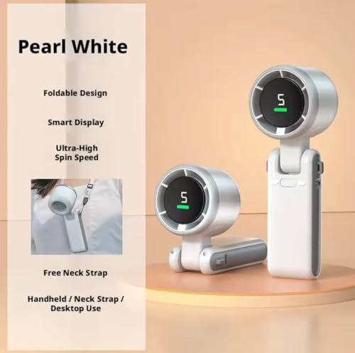 Image of Printme Foldable Portable Handheld Fan Rechargeable Mini Fan with Digital Display | Adjustable Speed USB Fan | Compact Travel Fan for Home Office Outdoor | Silent Cooling Pocket Fan