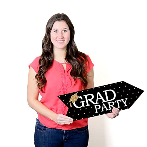 Big Dot of Happiness Gold Graduation Party Sign Arrow - Double Sided Directional Yard Signs - Set of 2