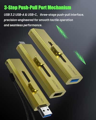 2TB Portable SSD, Up to 1100MB/s, USB 3.2 Gen 2 External Solid State Drive, Dual USB-C & USB-A Ports, Push-Pull Design, Compatible with iPhone 15/16, Android, Mac, Windows