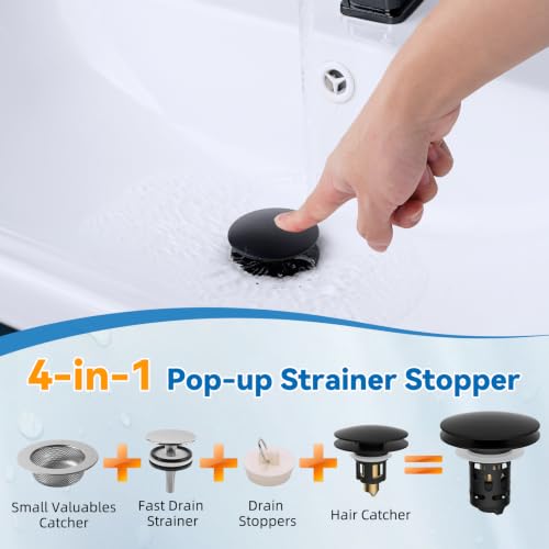 Universal Metal Bathroom Sink Stopper, Pop-Up Hair Catcher Strainer, Black by iFealClear - Used condition - Image 7