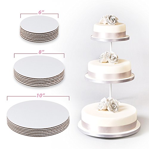image for StarMar 30 Pack Cake Boards 10 of Each Size Round, Circle Cardboard Ba