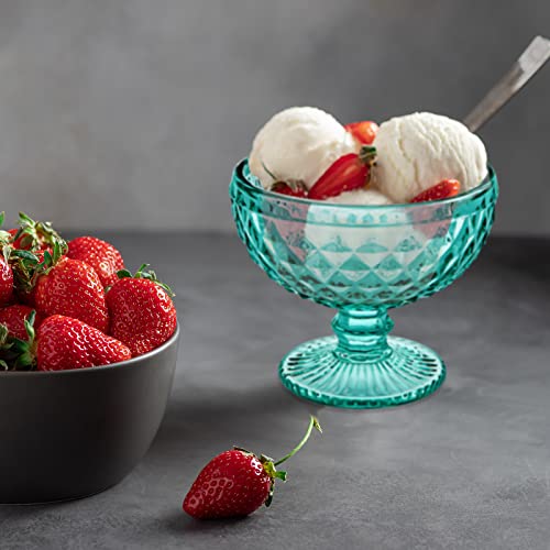 Meekoo 8 Pcs Small 10 Oz Dessert Bowls Colored Ice Cream Glass Bowls Footed Clear Vintage Diamond Sundae Cups For Ice Cream Fruit Salad Snack Cocktail Condiment, Christmas Holiday Party Farmhouse #TOP6