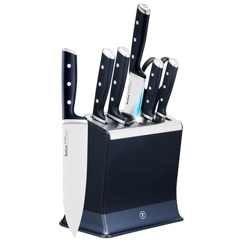 Tefal EverSharp Pro 6-Pc Knife Set, Knife Block with Automatic Integrated Sharpener, Scissors, German Stainless Steel, Ergonomic Handle, Gift for Him/Her, Chef, Utility, Paring & Scissors, K297S744