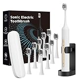 Lumivoid Sonic Electric Toothbrush with 10 Brush Heads for Adults and Children, Up to 30 Days on a Single Charge, 5 Modes, Built-in 2-Minute Smart Timer, IPX8 Waterproof Electric Toothbrush (White)