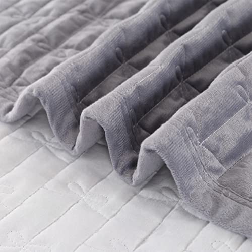 Qucover Gray Velvet Bedspread Quilt Set, Luxury Velvet Quilted Coverlet Queen Size With Black Lace Ruffle, 3-Piece Soft Velvet Bedding Set With Pillow Shams, Decorative Queen Size Bed Coverlet Set #TOP4