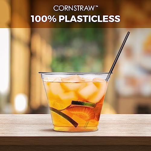 [500 Count] Cornstraw 5" Black Pla Cornstarch Plasticless Disposable Drink Stirrer Cocktail Straw #TOP6
