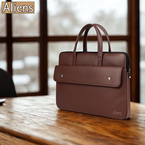 Image of Aliens 14.1 inch Premium Vegan Leather Laptop Sleeve /Case Cover Bag, Padded Laptop Compartment Office Handbag for MacBook air /pro, Dell, Lenovo, Acer, Asus, Notebook, Tablet, ipad-BRW