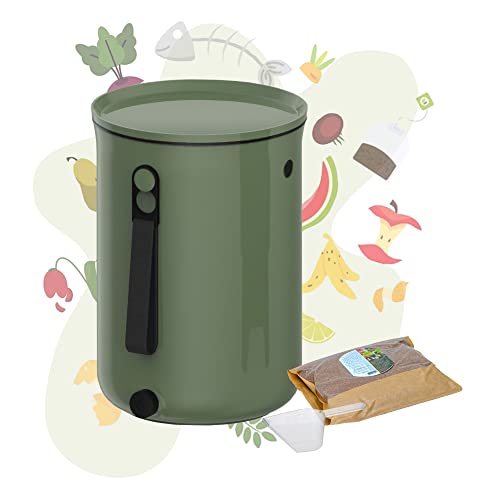 NATIV Bokashi Eimer Starter Set | Bokashi Eimer (9,6 Liter) mit Bokashi Ferment | Designer Küchenkomposter für die Herstellung von Bokashi Kompost | Bokashi-Eimer aus recyceltem Plastik